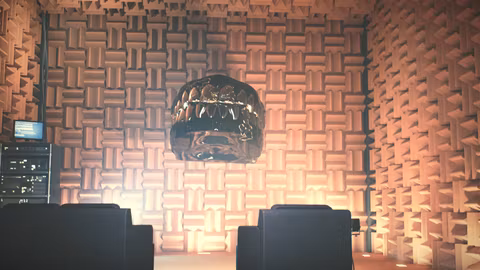 Mouth in front of a sound proofed wall